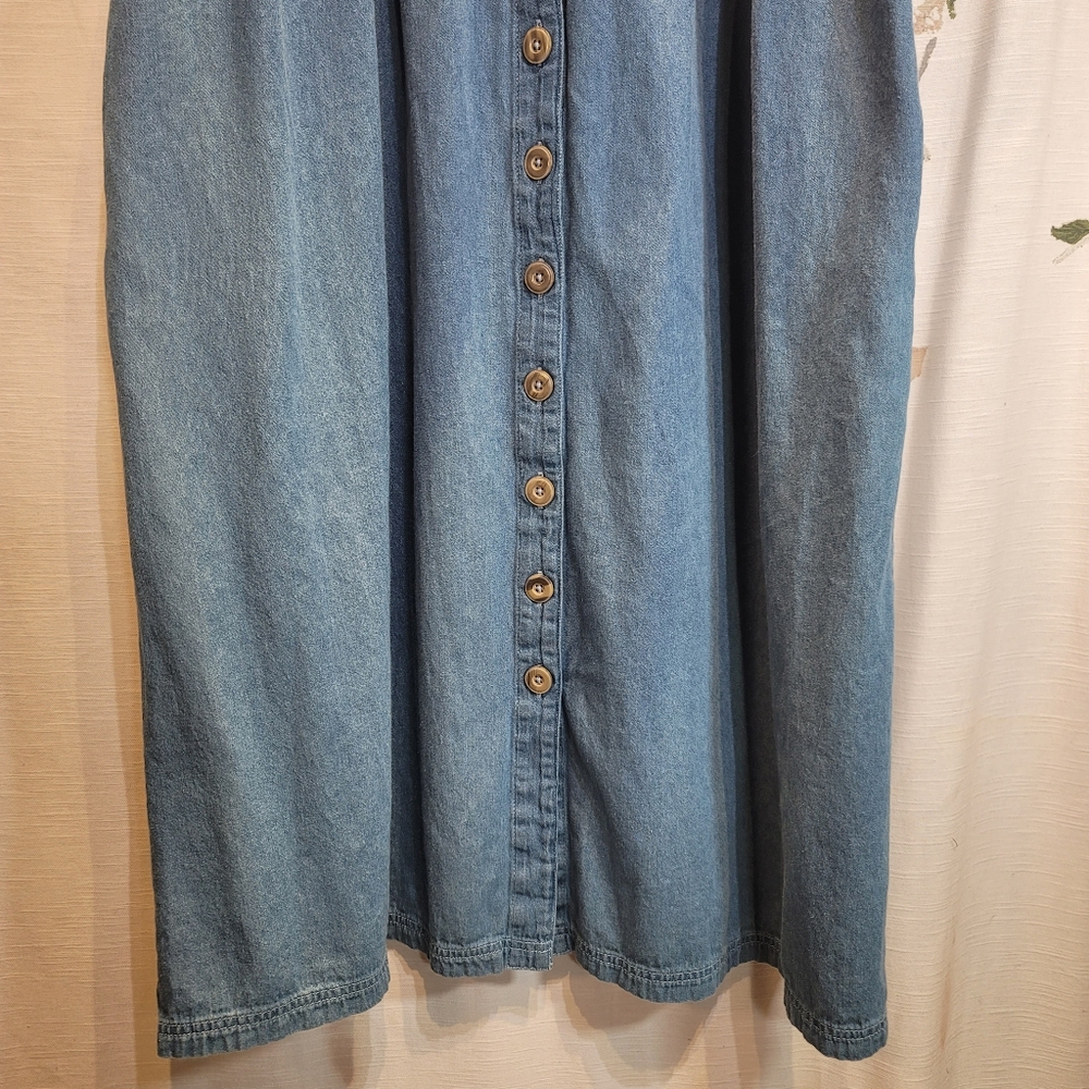 Blair Size Large Button Down Pockets Denim Shift Midi Blue Sundress Cottagecore - Picture 5 of 10